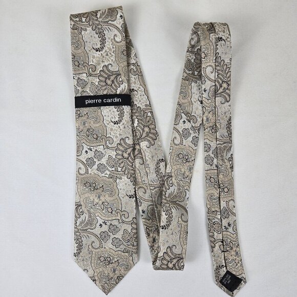 Pierre Cardin 100% Silk Men's Tie Cream Tan Brown Patterned Florals NWT - Picture 2 of 8